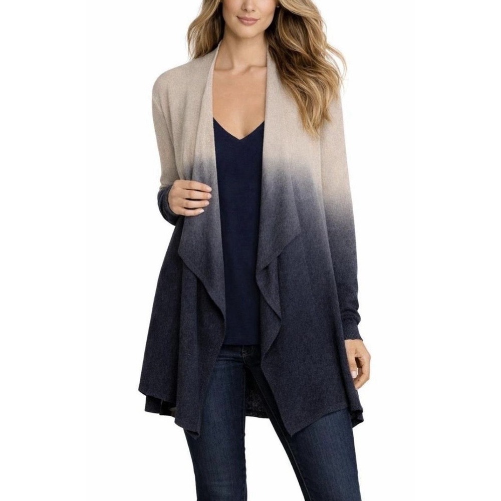 Barefoot Dreams CozyChic Lite Calypso Wrap Cardigan Ombre Size S/M Navy Tan Soft